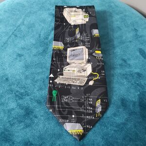 Fratello Necktie Computer Printer Geek Nerd PC Office Tech Black Hand Made 58"
